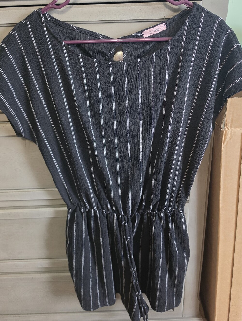 P.S. LOVE Black Pinstripe Short Sleeve Romper